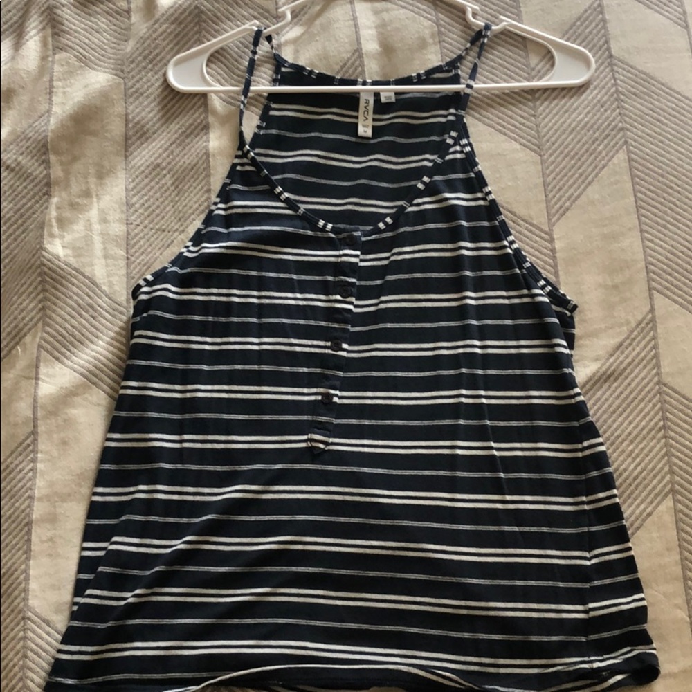 Rvca medium blue and white stripped tank top
